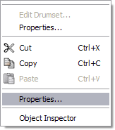 * Properties... * Cut * Copy * Properties... * Object Inspector...